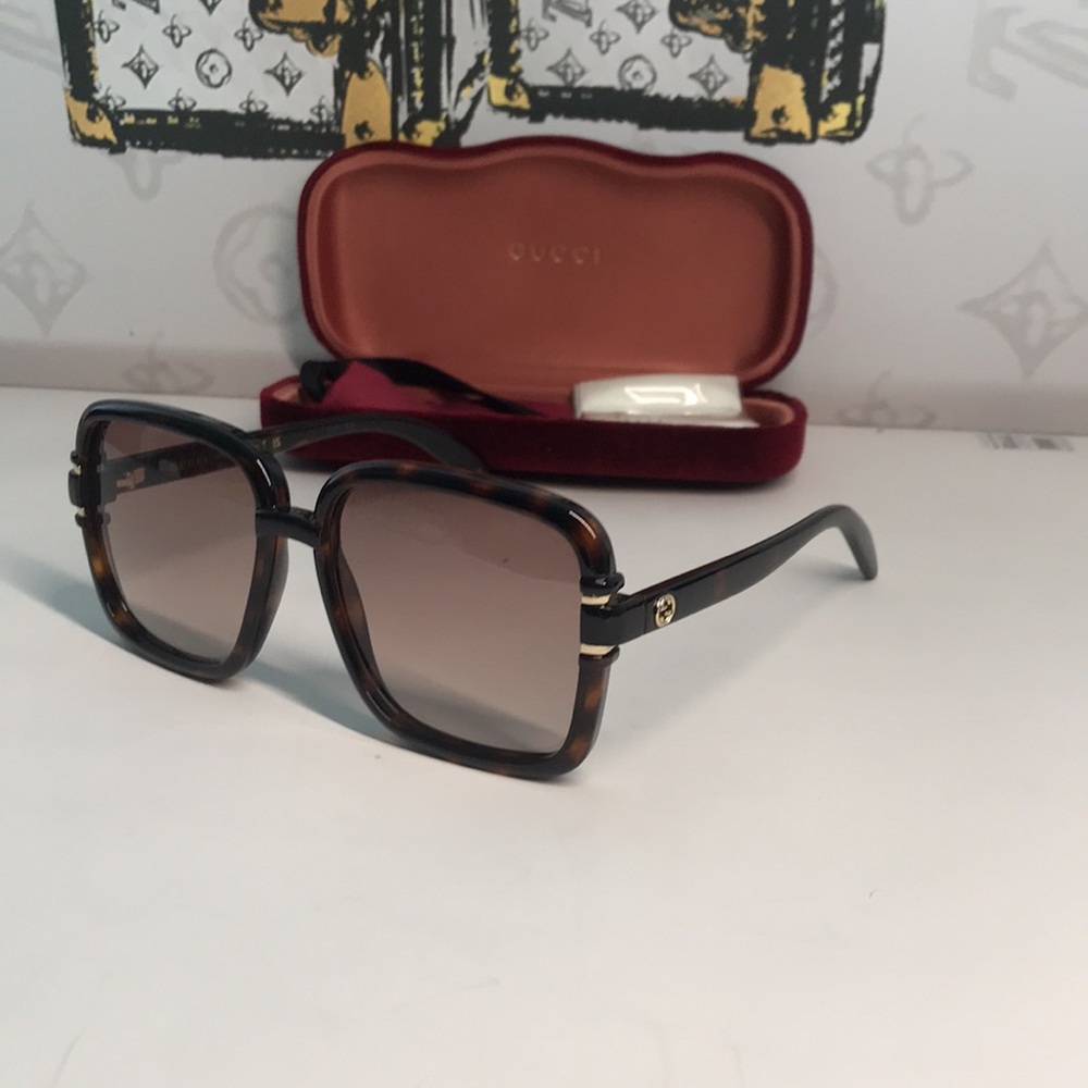 New Authentic Gucci Tortoise Square Sunglasses GG1066S 002 - Picture 5 of 14
